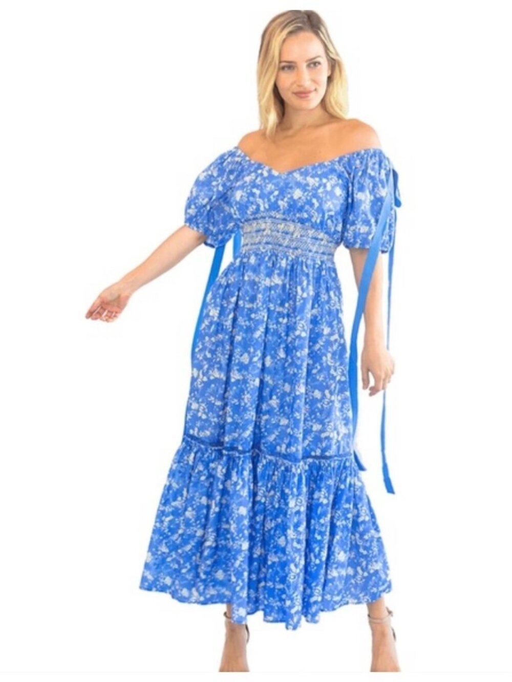 NWT LOVESHACKFANCY Angie Maxi Dress Blue Jay COTTON SZ6